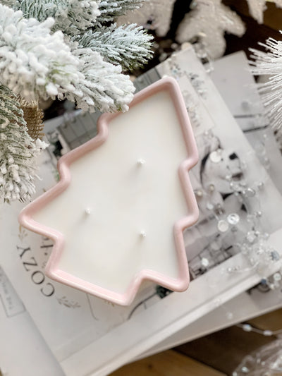 Pink Ceramic Christmas Tree Candle