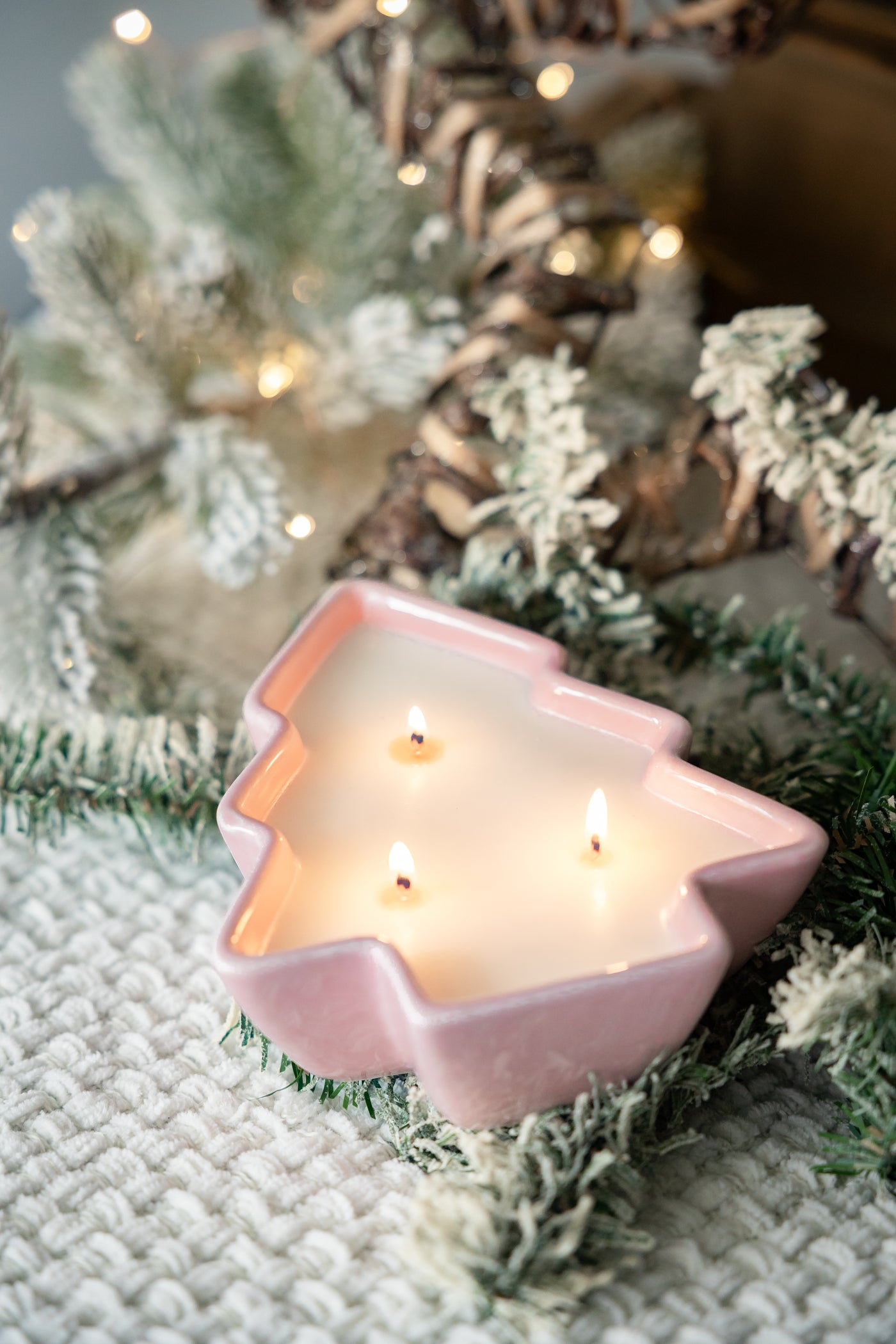 Pink Ceramic Christmas Tree Candle